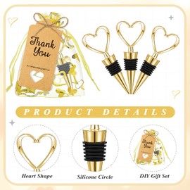 Buryeah 36 Set Heart Shaped Wine Stoppers Bulk Wedding Party Favors Love Beverage Bottle Stoppers with Sheer Bags, Labels, Ropes for Engagement Souvenirs Bridal Shower Valentines Day Gifts(Gold)