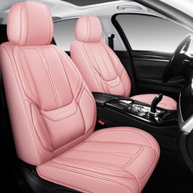 NUNIVAK Full Coverage Leather Car Seat Covers Full Set Universal Fit for Most Cars Sedans Trucks SUVs with Waterproof Leatherette in Automotive Seat Cover Accessories (Pink, Front Pair(2 pcs))