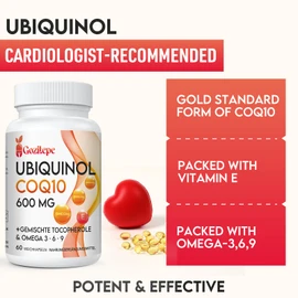 Gozitepe Ubiquinol CoQ10 600 mg Weichkapseln mit Omega 3, 6, 9 und Vitamin E, 30 Portionen Coenzym Q10 (aktive Form) Erg?nzung, H?here Absorption (60 stck (6er Pack))