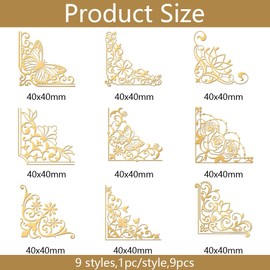 OLYCRAFT 9pcs 1.6x1.6 inch Golden Metal Stickers Vintage Border Stickers Self Adhesive Baroque Border Stickers Butterfly Rose Golden Epoxy Stickers for DIY Scrapbooks Epoxy Resin Decoration