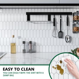 ZRJT 10 Sheet White Peel and Stick Backsplash Tile, 12” x 12” Self Adhesive Glossy Vinyl Wall Tiles Waterproof No Residual for Kitchen Bathroom Fireplace, White with Gray Grout