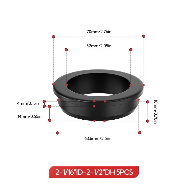 GAGIRA 5Pcs 2-1/16"ID, 2-1/2"Drill Hole Black Rubber Grommets, Top Hat