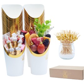 LC Lissbette Castillo 12 Oz Charcuterie Cups - 50 pcs cups for charcuterie +200 charcuterie sticks - Disposable Charcuterie Cups - Appetizer Cups for Parties - French Fry Cups (white)