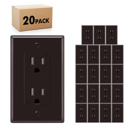 Micmi Decorator Receptacle Outlet, Tamper Resistant, Decorative Electrical Receptacle Outlet, 15Amp 125Volt, Grounding with Wall Plate UL Listed (20Pack, Brown, 15 Amp Outlet)