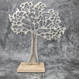 Lifestyle & More Modern Sculpture Decorative Figurine Tree of Life Mangho Wood and Aluminium Height 27 cm