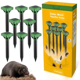 2026 Upgrade Mole Repellent Solar Powered, Vibrating Solar Mole Repellent Stakes for Voles, Groundhogs, Mole Trap & Gophers, IP65 Waterproof Mole Deterrent for Yard, Farm, Lawn & Garden Tuza (8 Pack)