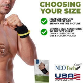 NeoTech Care Wrist Band - Elastic & Breathable Fabric - Adjustable Compression Strap - Men, Women, Right or Left - Support Wrap for Protection or Sports (Black Color, Size M, 1 Unit)