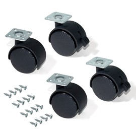 Emuca - Pack of 4 black swivel castors for furniture (2 with brake and 2 without brake) 50mm diameter with fixing plate and ball bearings