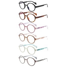 Kerecsen 6 Pack Vintage Round Reading Glasses for Women & Men Blue Light Blocking, Spring Hinge Design, Reading & Office Use (6 Mix Color-1, 2.75, x)