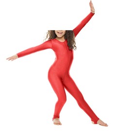 BODYWEAR LTD - Girls Shiny Nylon Long Sleeve Stirrup Catsuit - Full Body - Leotard – Performance Wear- Comfortable Fit - Perfect for Dance, Ballet, Gymnastics (red, 11-12 years)