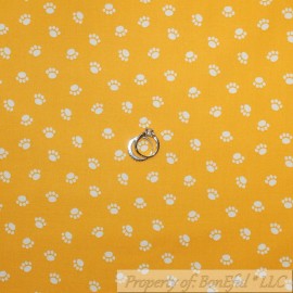 Signature BonEful Fabric FQ Cotton Quilt Orange White Dog Puppy Paw Print Pet Girl Boy Dot