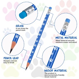 Censen 48 Pieces Paw Print Pencil Eraser Sets 6 Colors Wooden Pencils for Kids Dog Themed Birthday Party Favors Welcome Office Supplies