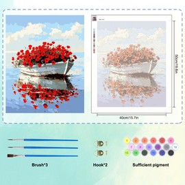 MAXBYE Paint by Numbers Adults, Boat with Poppies, Paint by Numbers, DIY Hand Painted Oil Painting Kit, Canvas, Acrylic Paints, Painting for Home Decor, Gift, Without Frame, 40 x 50 cm