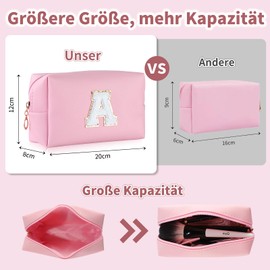 MSQ Personalisierte Make-up Tasche für Frauen,A-Z Initialen wasserfeste Reise Kosmetiktasche aus Leder,Geburtstagsgeschenk für Frauen und Mädchen (Buchstaben A) Rosa