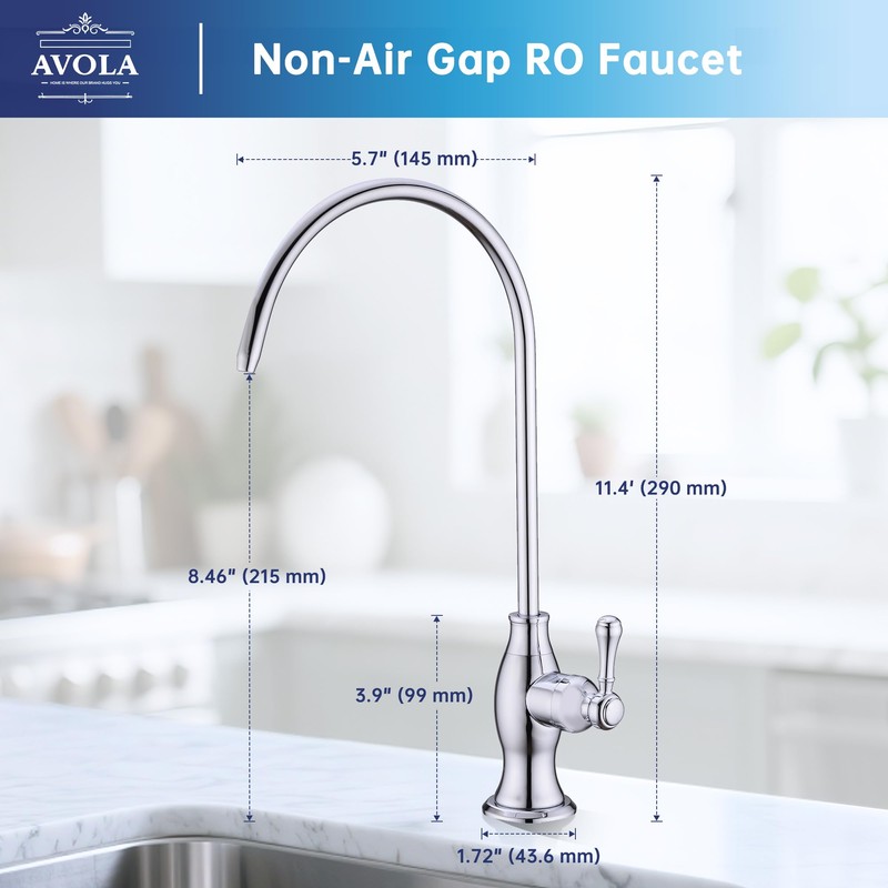 Avola Stainless Steel Kitchen Water Filter Faucet in Chrome, Non-Air