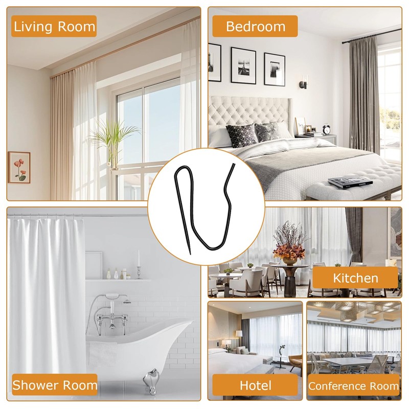 100 Pack Black Metal Curtain Hooks Pin-On Drapery Hooks,Suitable for