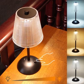 Amingulry Cordless Table Lamp, 4000mAh Rechargeable Battery Operated Lamp, 3 Color Modes & Stepless Dimmable LED Touch Lamp, Portable Retro Metal Beside Lamps for Home Desk Bedroom Restaurant(Black)