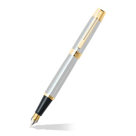 Sheaffer 300, Brushed Chrome, Gold Tone Trim, Fountain Pen: Medium Nib (E0932753)