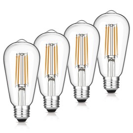 Gozelux Vintage LED Edison Bulbs, 6W, Equivalent 60W, Dimmable, High Brightness Warm White 2700K, ST58 Antique LED Filament Bulbs with 90+ CRI, E26 Standard Base Light Bulbs, Clear Glass, Pack of 4