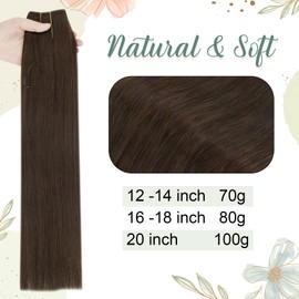 Easyouth Brown Wire Hair Extensions Real Human Hair Secret Hair Extensions Brown One Piece Fish Line Hair Extensions Real Hair Long 20 Inch 100g