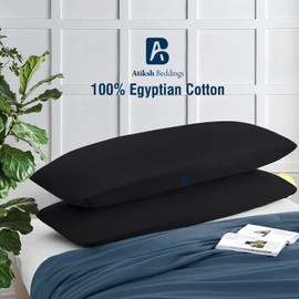 Body Pillow case with Zipper Closure 100% Egyptian Cotton 500 Thread Count Pack of 1 Long Body Pillowcase Cover for Adult Size 20x72 inch, Black