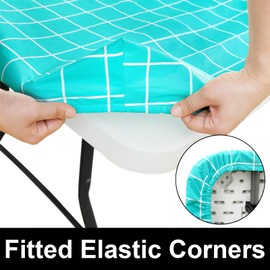 Spotjoy Rectangle Table Cloth, Elastic Fitted Flannel Backed Plastic Table Covers for 8 Foot Folding Tables, Waterproof Vinyl Tablecloths for Picnic, Camping, Indoor and Outdoor (Aqua, 30 x 96 inch)