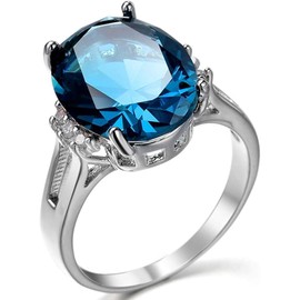 Rhodium Plated Huge Chunky Blue Crystal Wedding Engagement Cocktail Party Statement Ring (Blue, 8)