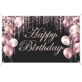 Happy Birthday Backdrop Banner,1 pcs Pink Happy Birthday Banner Decoration Photography Background Bunting Birthday Photo Booth Banners,for Indoor Outdoor Party Supplies Boys Girls(180*110cm)