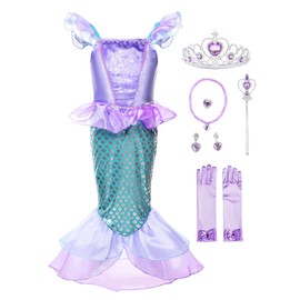 JerrisApparel Girls Princess Mermaid Costume Cosplay Party Dress (8, Purple with Accessories)