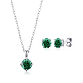 Philip Jones Sterling Silver May (Emerald) Birthstone Necklace & Earrings Set Created with Zircondia® Crystals