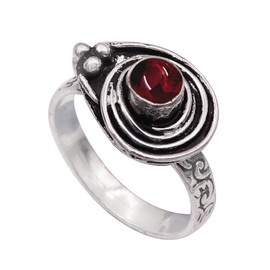 JEWELSTREZORO Cabochon-Granat Edelstein-für Herren und Damen,Geschenkartikel, 925er-Sterling Silber Band Ring Schmuck TSR1004BS_23 (69 (22.0))