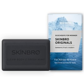 SKINBRO Solid Shampoo & Shower Gel with Activated Carbon - Shower Soap for Men, Vegan & Sustainable, Made in Germany, Free from Silicones, Fresh & Invigorating Fragrance - 100 g