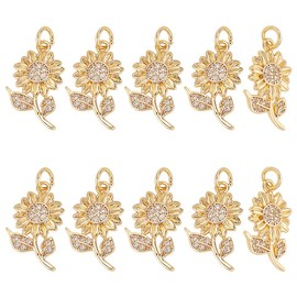 UNICRAFTALE 10Pcs 18K Gold Plated Daisy Charms Crystal Rhinestone Flower Charm Metal Sunflower Charm with Jump Ring for DIY Jewelry Making Necklace Bracelet Earring Jewelry Findings