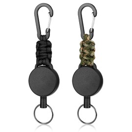 Mellbree Reel Key Chain with Carabiner, Set of 2, Extendable Key Reel, Lightweight, Durable, Maximum Length 23.6 inches (60 cm), Prevents Loss, black+camo