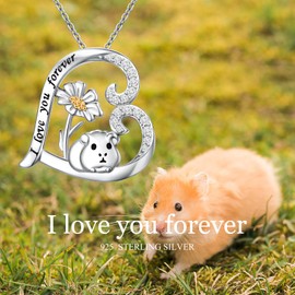 Guinea Pig Necklaces for Women 925 Sterling Silver Hamster Pet Pendant for Girls Gerbil Chinchilla Lovers Gifts