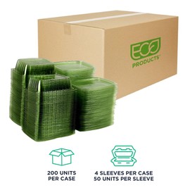ECO PRODUCTS Compostable 24oz Rectangular Deli Containers With Lids, Case of 200, Veridian Clear Green Meal Prep, Made from PLA, A Renewable Material Made from Plants, One Lid Fits All