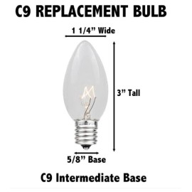 NOVELTY LIGHTS 25 PCS C9 7 WATT LONG LIFE BULBS CLEAR TRANSPARENT NEW