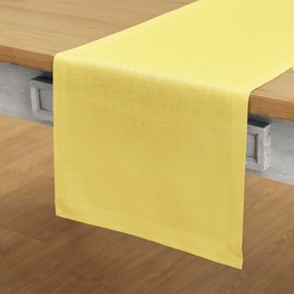 Solino Home Linen Table Runner 120 Inches Long – 100% Pure Linen Sunshine Yellow Table Runner 14 x 120 Inch – Machine Washable Dining Table Runner for Indoor, Outdoor Decor – Fete