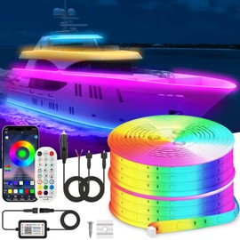 VIDLULTD 66FT Marine Boat Led Strip Lights, IP67 Waterproof APP Remote Control Pontoon Lights 12V RGB Boat Interior Deck Lights with Extension Cable for Bass Boat, Fishing Boat, Yacht