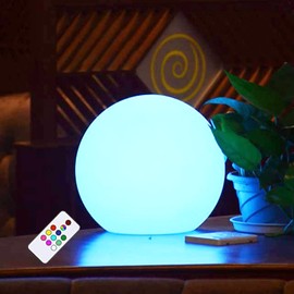 FANOAULEA 8 Inch Solar Ball Light, Outdoor Glow Globe Lights Table Lamp with Remote Control, LED Night Light 10 Modes RGB Color Changing, Waterproof Solar Power for Garden Lawn Yard Pathway Decor