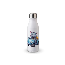 MAXIKIWI Einwandige Wasserflasche mit Schraubverschluss, nicht isoliert, leichtes Aluminium, BPA-frei, auslaufsicher, lustiges Nilpferd, 500 ml