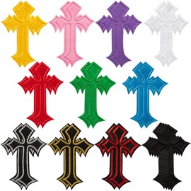 24 Pcs Cross Patches, Sew on Cross Patches Iron On Embroidered Chrome Heart Patchs Decorative Repair Cross Applique Iron On Patch for Jeans Hats Shirts Jackets Backpacks (11 Color)