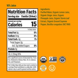 Suja Organic Cold-Pressed Ginger Love,Lemon , Ginger, Pineapple,No Added Sugar, Fruit Juice with No Additives, Excellent Source of Vitamin C for Immunity Support, Vegan, Plant-Based & USDA Certified 6 Bottles (10.5 Fl Oz)