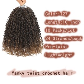 Yoolec 10 Packs Yanky Twist Crochet Braids Hair 10 Inch Pre-Twisted Passion Twist Crochet Hair, Fluffy Spring Mini Twist Pre Looped Passion Twist Hair Crochet Braiding Hair T27