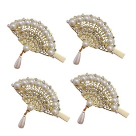 Beavorty Gorgeous Pearl Hair Clips Vintage Fan Headdress Hair Decorations for Women Elegant Style
