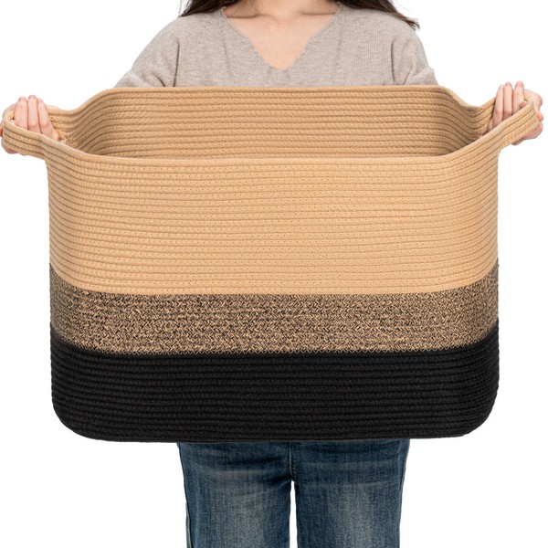 CLHMILY&Z Stylish Square Cotton Rope Storage Basket - 22x17x13.8 Inches