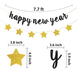Happy New Year Banner, Home Office Celebrations Party Decorations Hello 2026 Party Hanging Sign New Year's Eve Bunting Supplies Black Glitter