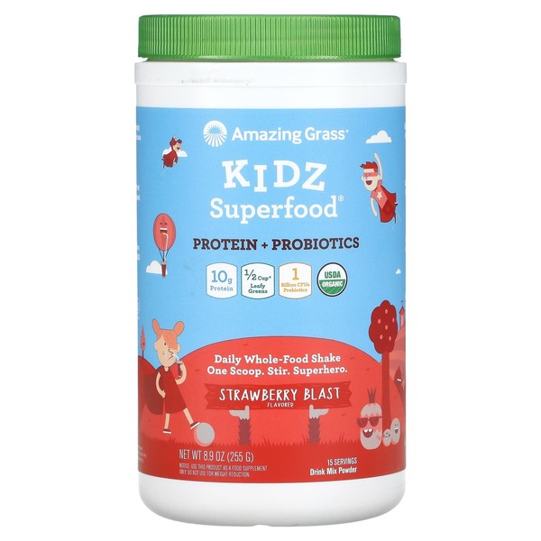 Kidz Superfood Protein Probiotics Strawberry Blast 255g 8.9oz / Kidz 슈퍼푸드 프로틴 프로바이오틱스 스트로베리 블라스트 255g 8.9oz