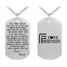 ABNTY Son Graduation Gifts from Dad - Teen Boy Necklace Pendant Dog Tag - Son Birthday Graduation Valentines Day Gifts