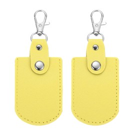 [PATIKIL] Leather Key Fob with 2 Pcs Leather Key Fob and Key Ring DIY Key Chain Holder for Home Off Car Key ID Key Card Air Tag Yellow